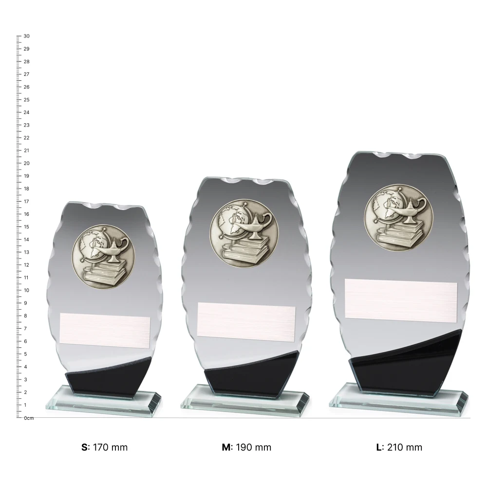 Academic Clipped Oval Glass trophies next to ruler Academic Clipped Oval Glass trophies next to ruler