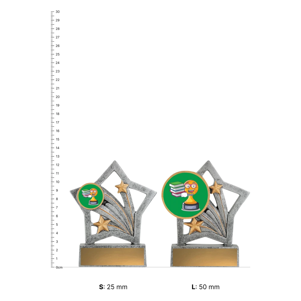 Academic Flash Character trophies next to ruler