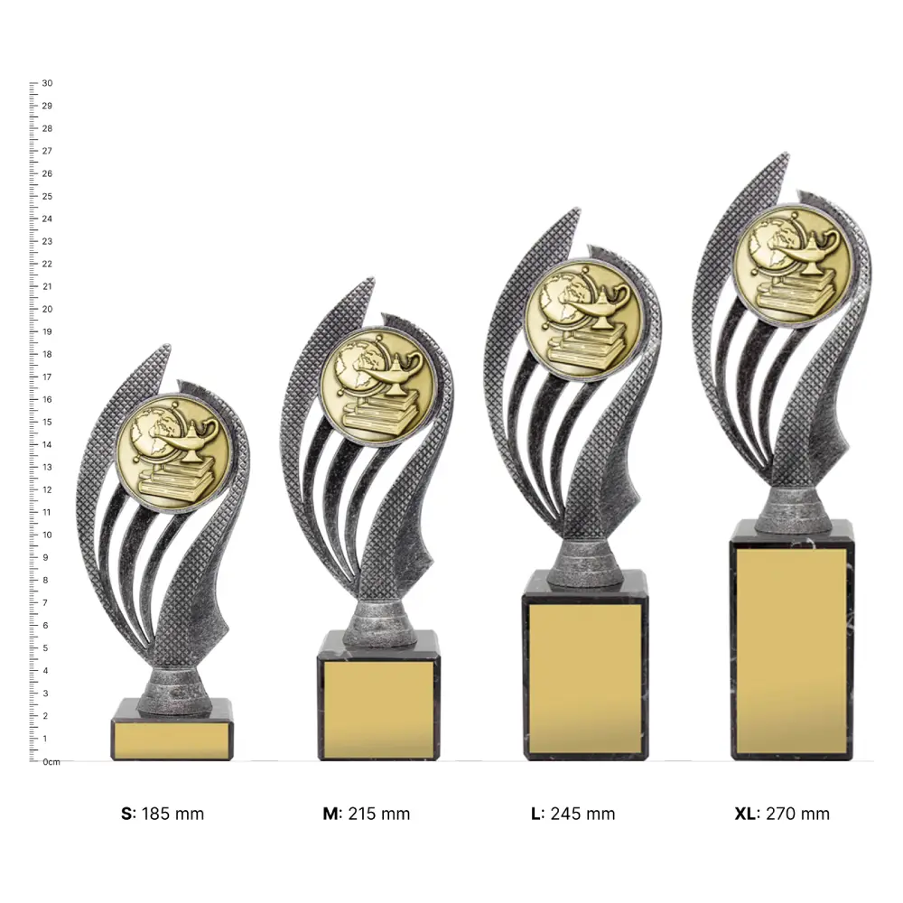 Academic Husky trophies next to ruler Academic Husky trophies next to ruler