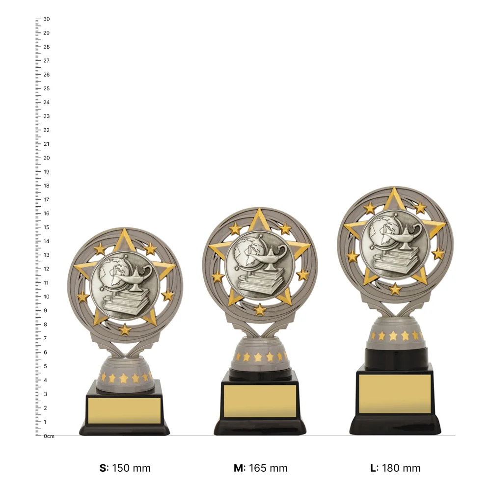 Academic Silver Torch trophies next to ruler Academic Silver Torch trophies next to ruler