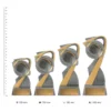 American Football Arclight trophies next to ruler American Football Arclight trophies next to ruler