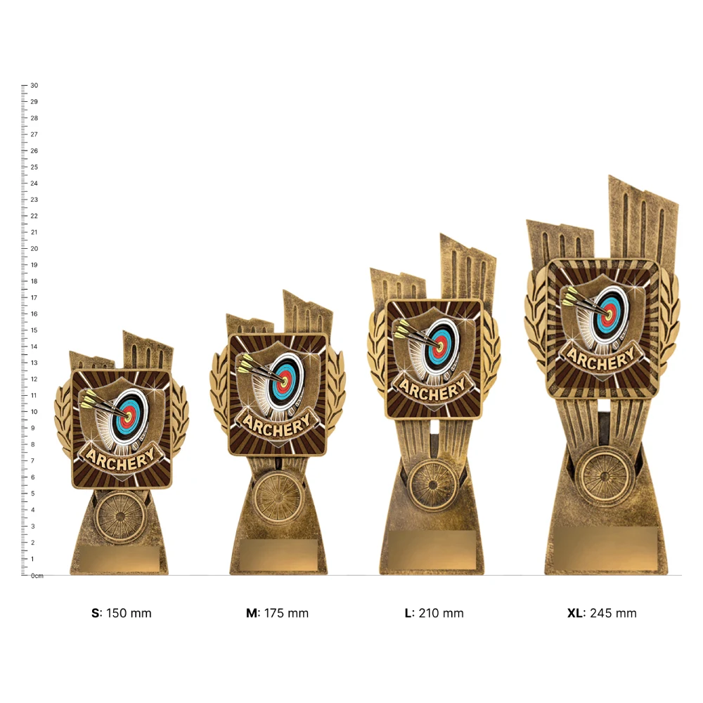 Archery Antique Gold Lynx trophies next to ruler Archery Antique Gold Lynx trophies next to ruler
