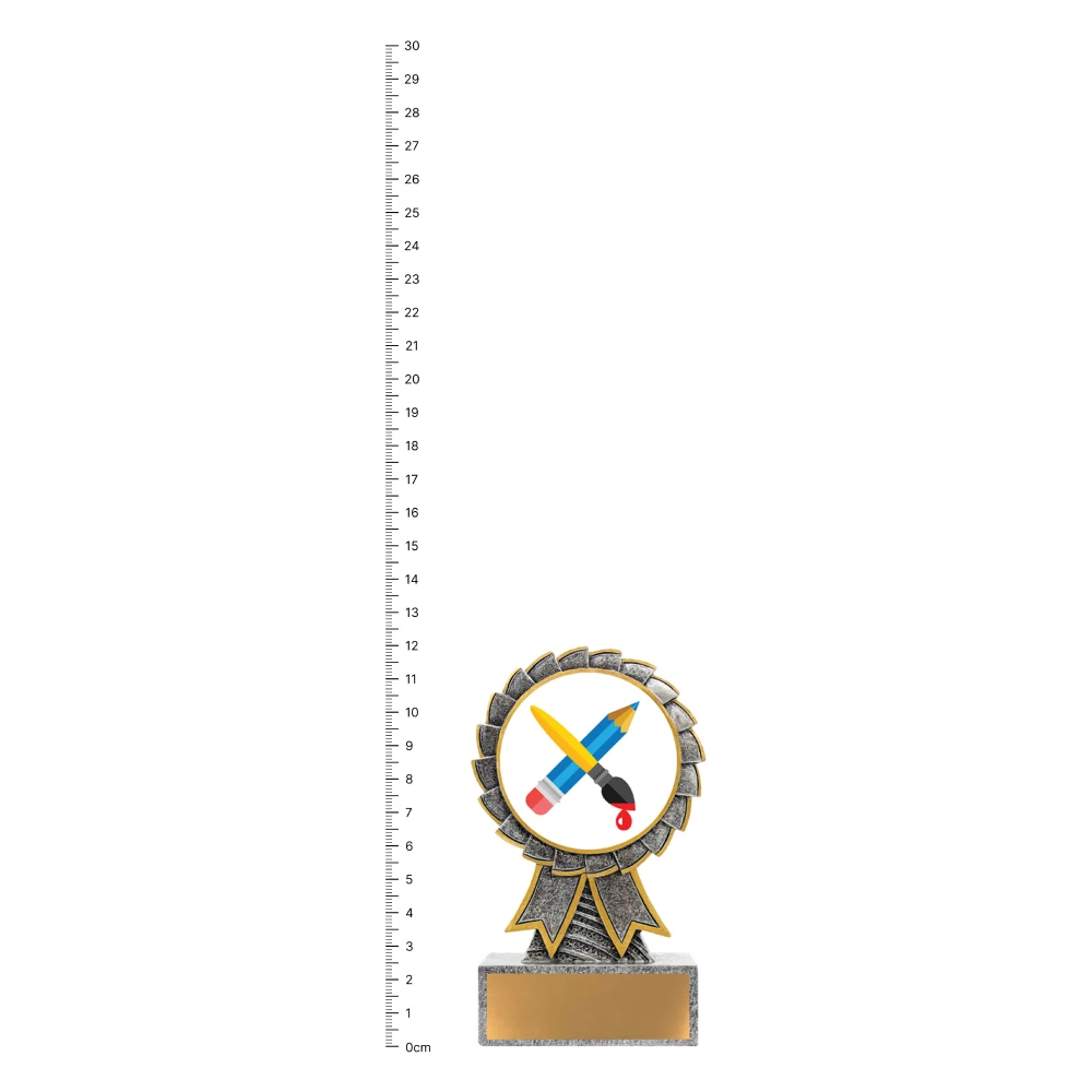 Arts Aster trophy next to ruler