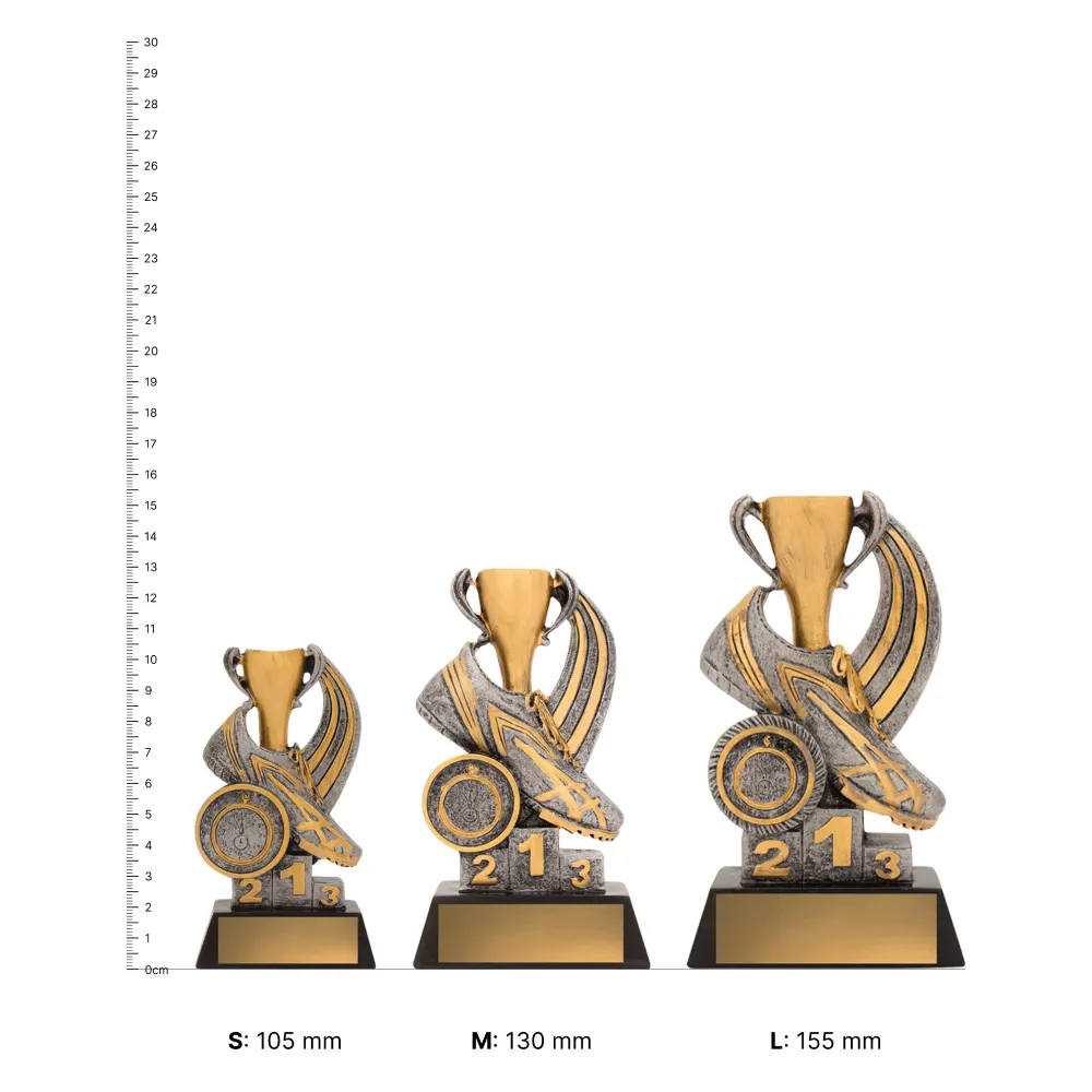 Athletics Podium trophies next to ruler Athletics Podium trophies next to ruler