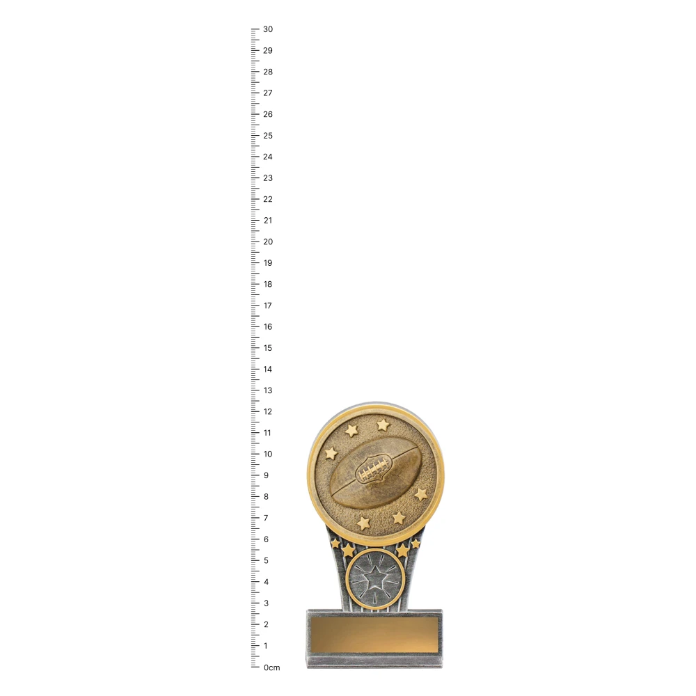 Aussie Rules Mini IKON trophy next to ruler