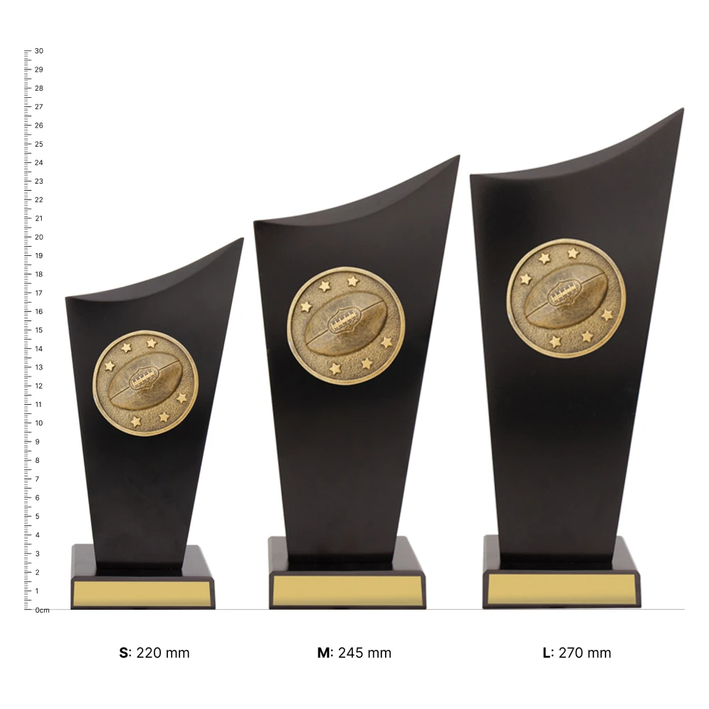 Aussie Rules Spartan Crest Aussie Rules Spartan Crest trophies next to ruler