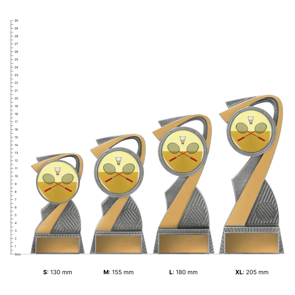 Badminton Arclight Colour trophies next to ruler Badminton Arclight Colour trophies next to ruler