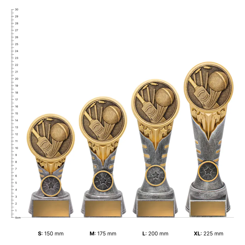 Cricket IKON trophies next to ruler Cricket IKON trophies next to ruler