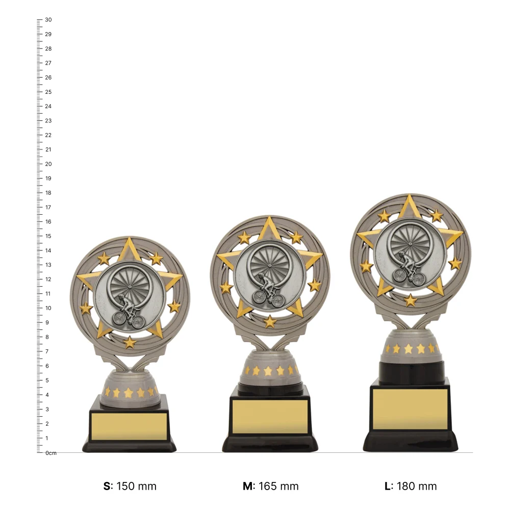 Cycling Silver Torch trophies next to ruler