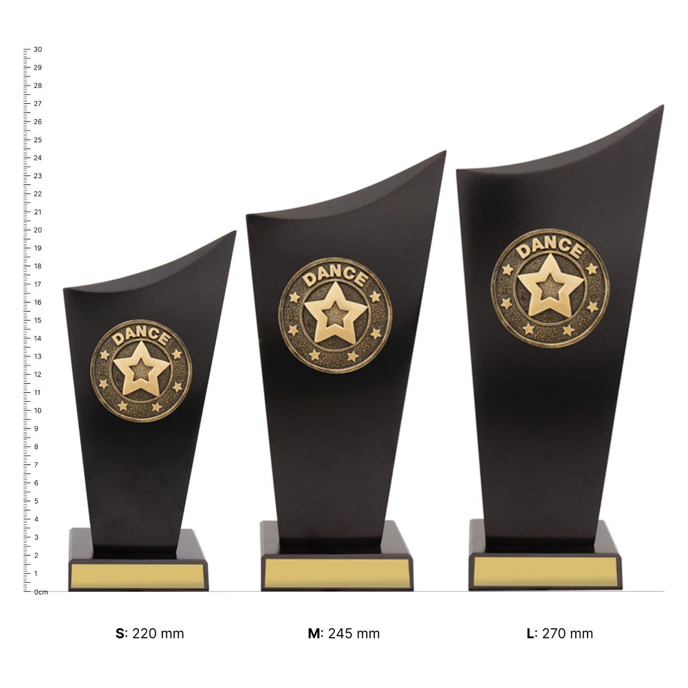 Dance Spartan Crest Dance Spartan Crest trophies next to ruler