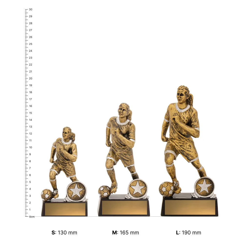 Football Action Female trophies next to ruler