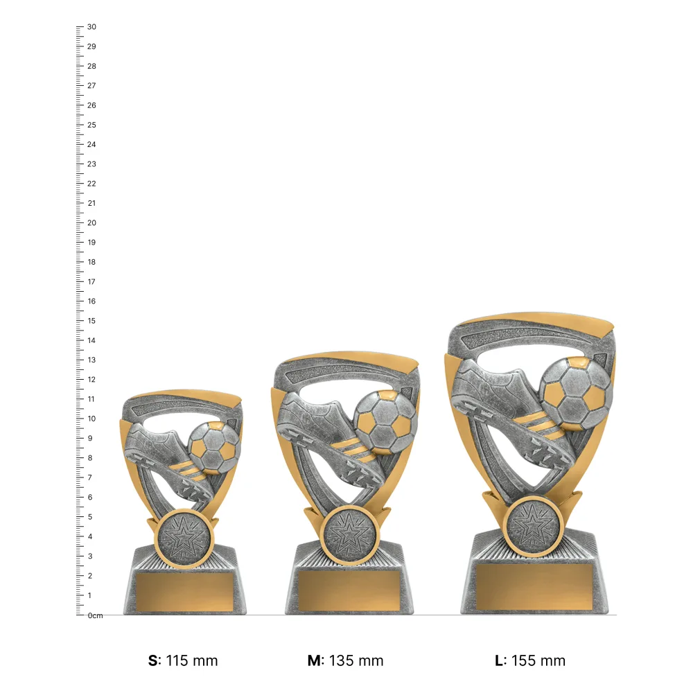 Football Armour trophies next to ruler Football Armour trophies next to ruler