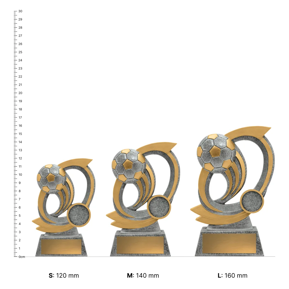 Football Gravity trophies next to ruler Football Gravity trophies next to ruler