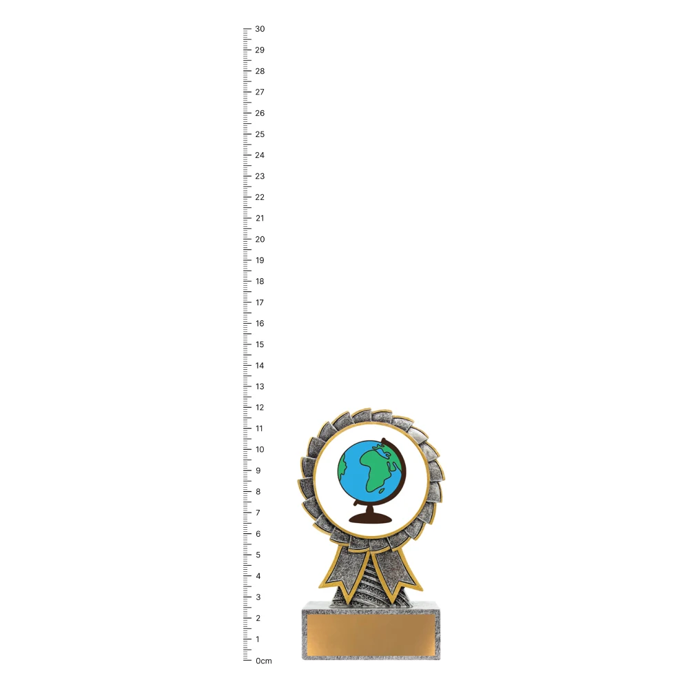 Globe Aster trophy next to ruler Globe Aster trophy next to ruler