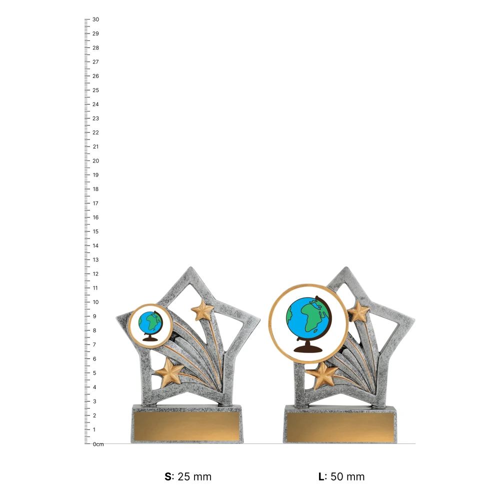 Globe Flash trophies next to ruler Globe Flash trophies next to ruler