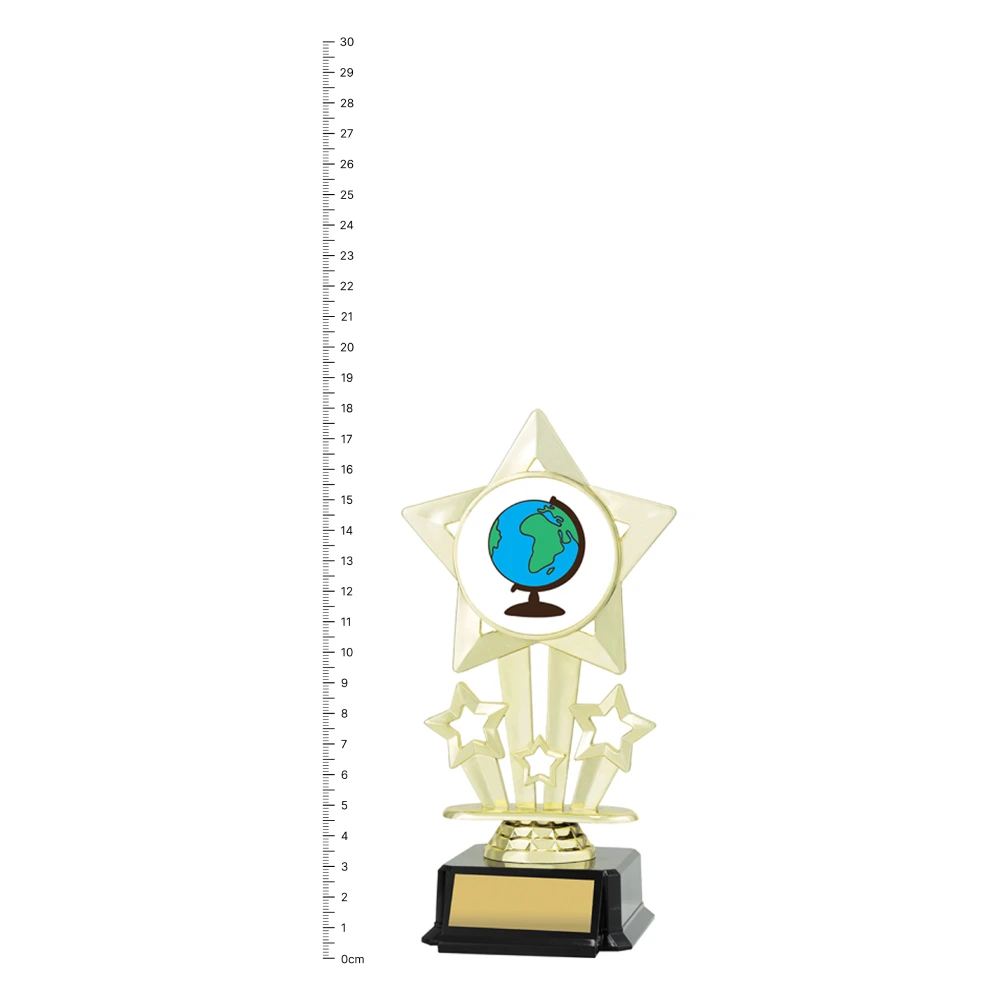 Globe Icon Star trophy next to ruler