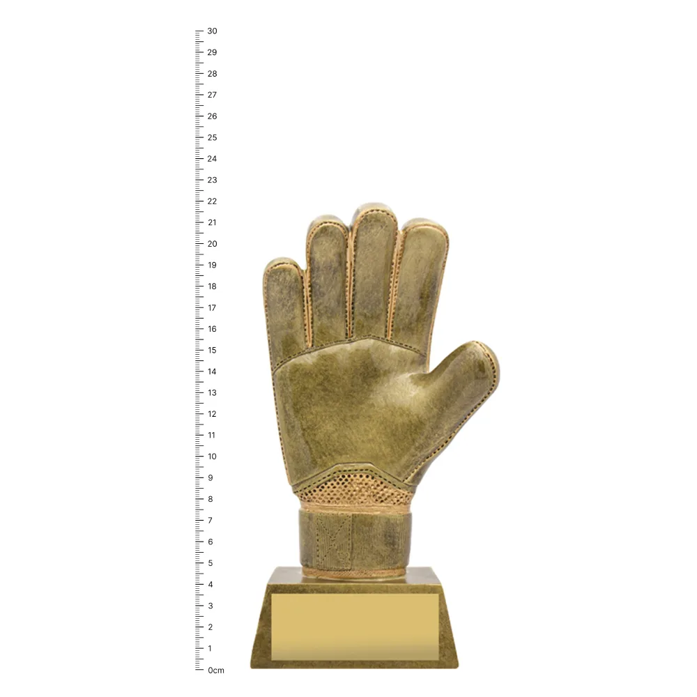Goalie Glove trophy next to ruler Goalie Glove trophy next to ruler