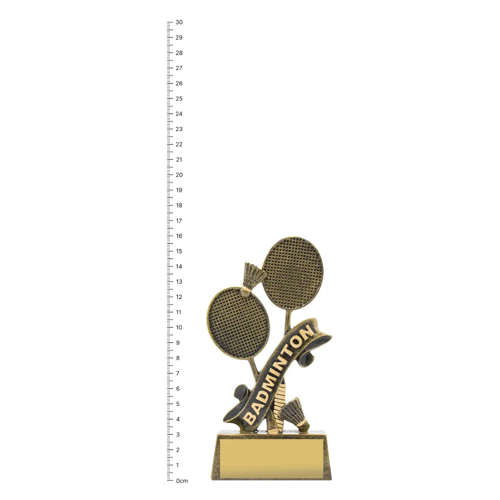 Gold Badminton Trophy next to ruler Gold Badminton Trophy next to ruler