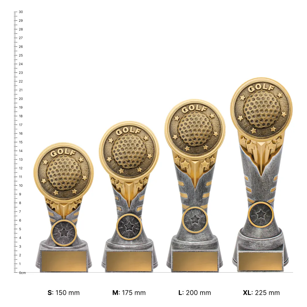 Golf IKON Golf IKON trophies next to ruler