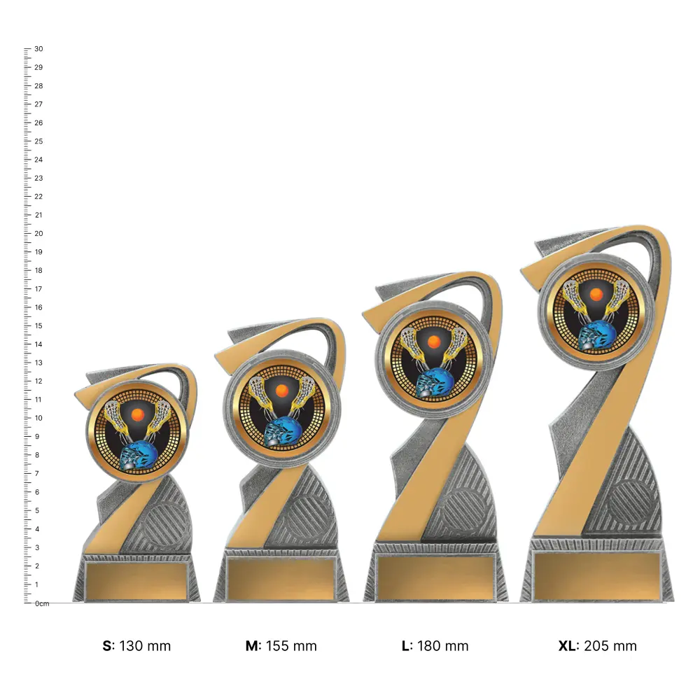 Lacrosse Arclight Showtime trophies next to ruler Lacrosse Arclight Showtime trophies next to ruler