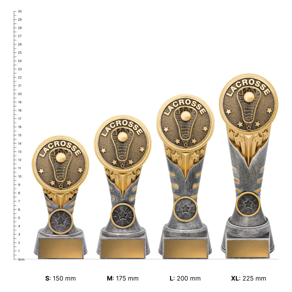 Lacrosse IKON Lacrosse IKON trophies next to ruler