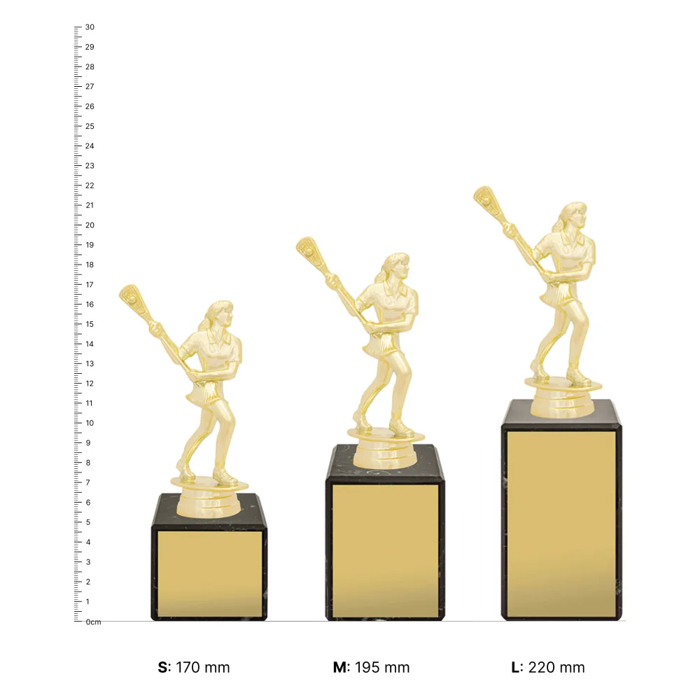 Lacrosse Marble Column Female Lacrosse Marble Column Female trophies next to ruler