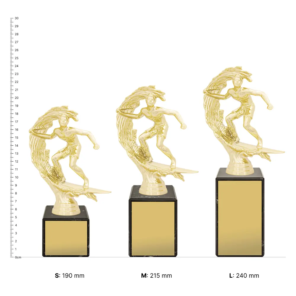 Marble Column - Surfing trophies next to ruler Marble Column - Surfing trophies next to ruler