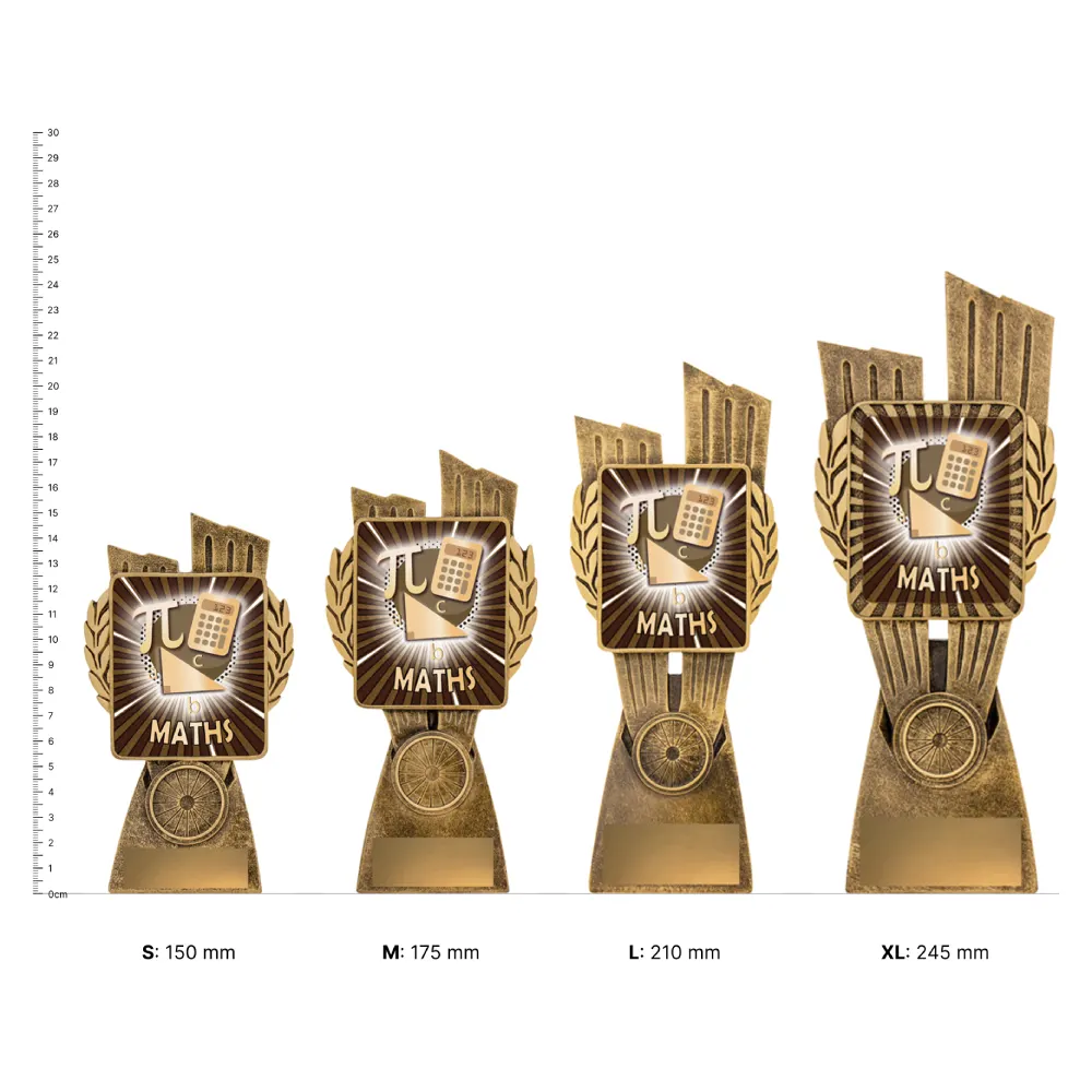Maths Antique Gold Lynx trophies next to ruler Maths Antique Gold Lynx trophies next to ruler