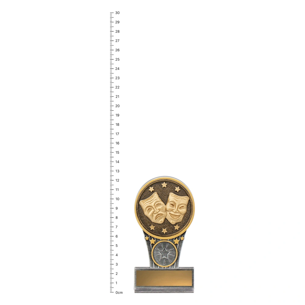 Mini Drama IKON trphy next to ruler Mini Drama IKON trophy next to ruler