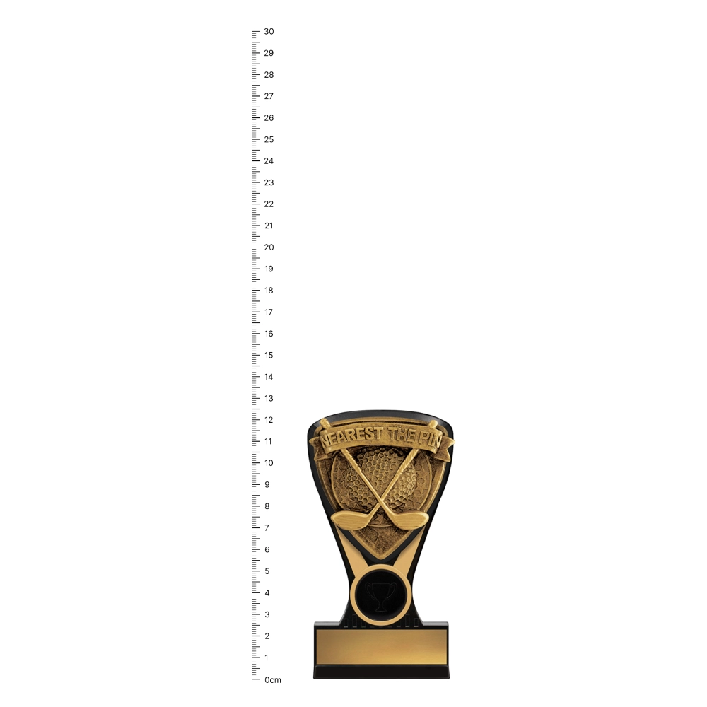 Nearest The Pin Nova Mini Nearest The Pin Nova Mini trophy next to ruler