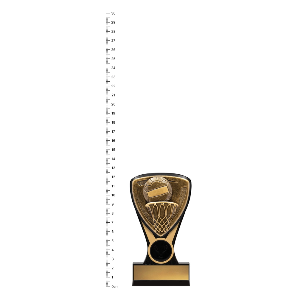 Netball Nova Mini Netball Nova Mini trophy next to ruler