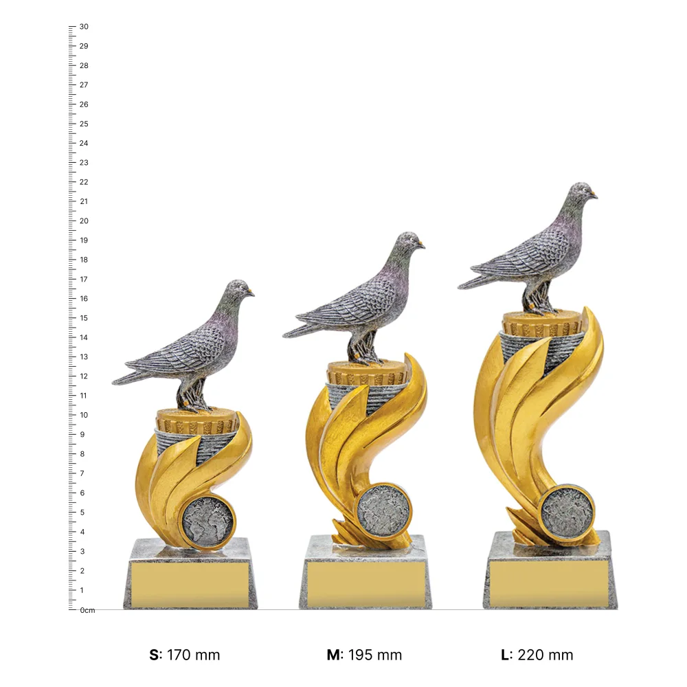Pigeon Flame trophies next to ruler Pigeon Flame trophies next to ruler