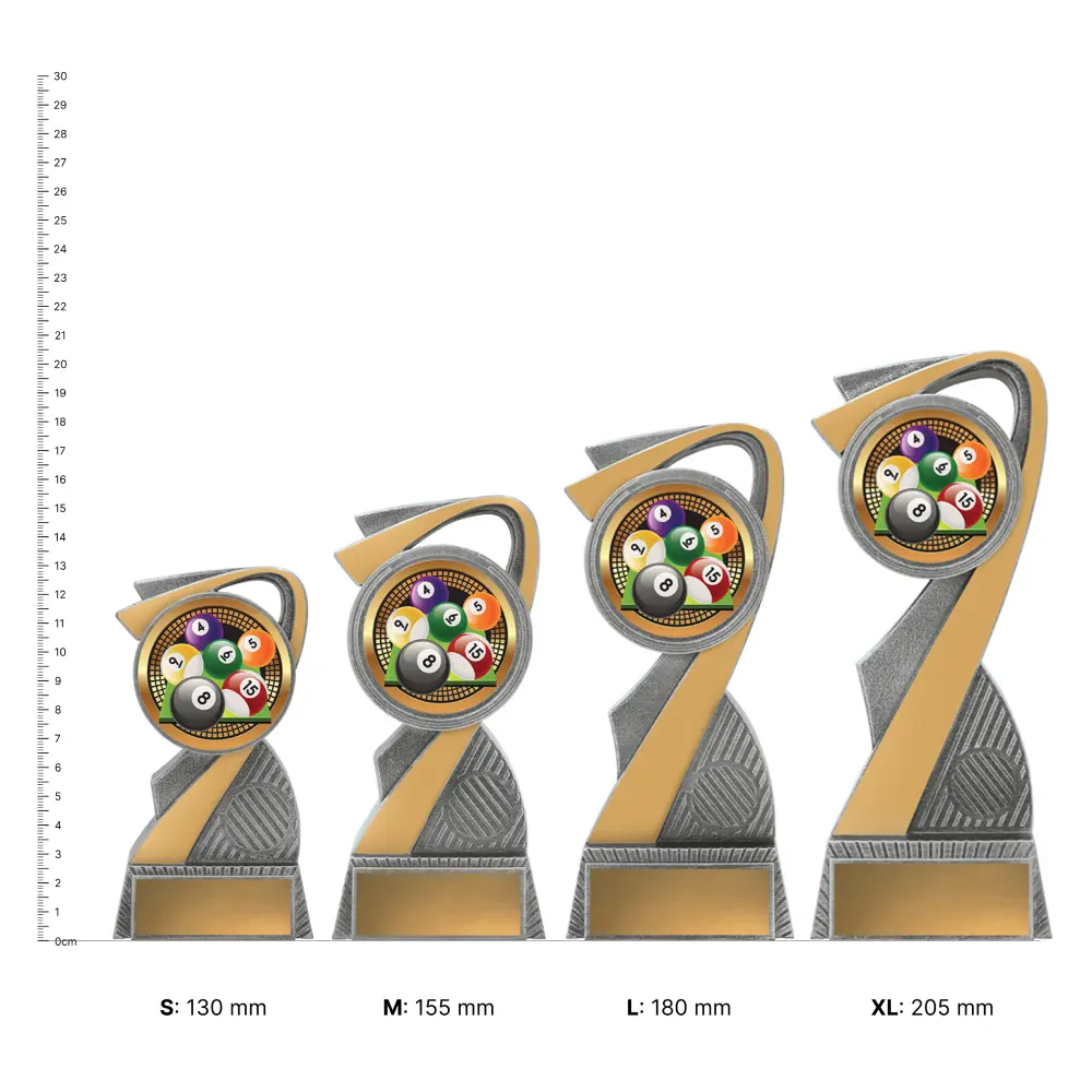 Pool Arclight Showtime trophies next to ruler Pool Arclight Showtime trophies next to ruler