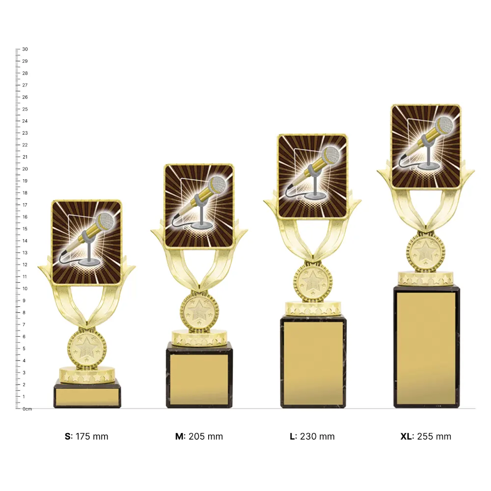 Public Speaking Lynx Sentry trophies next to ruler