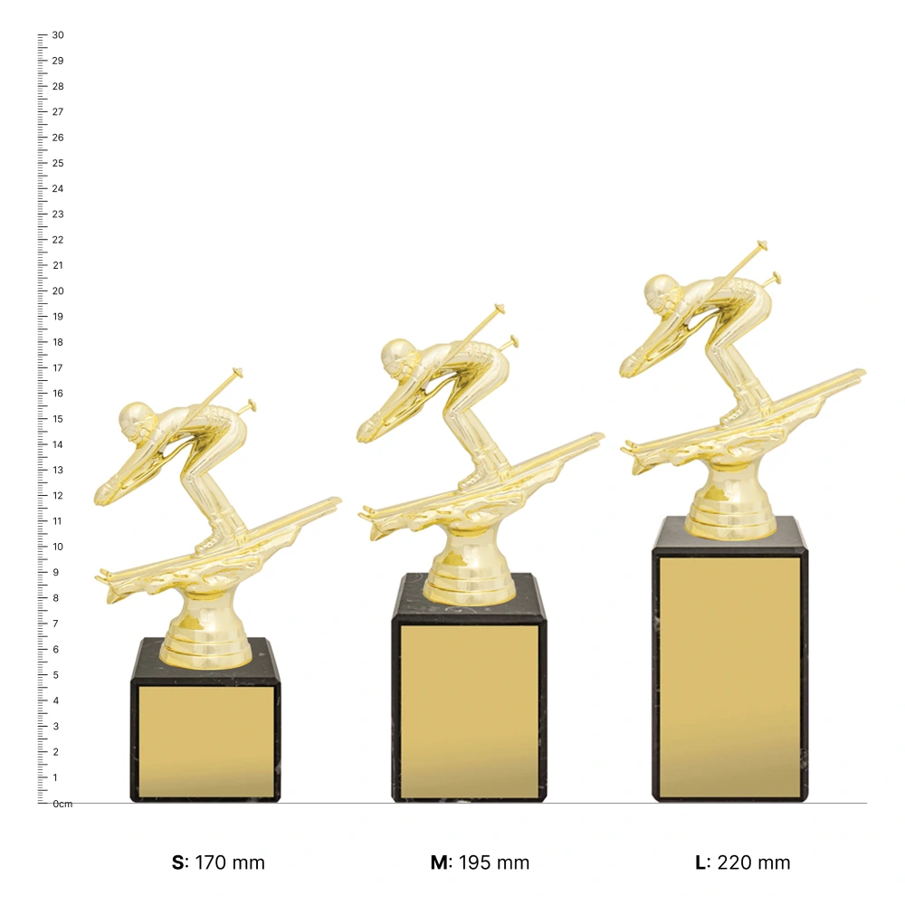 Ski Marble Column Ski Marble Column trophies next to ruler