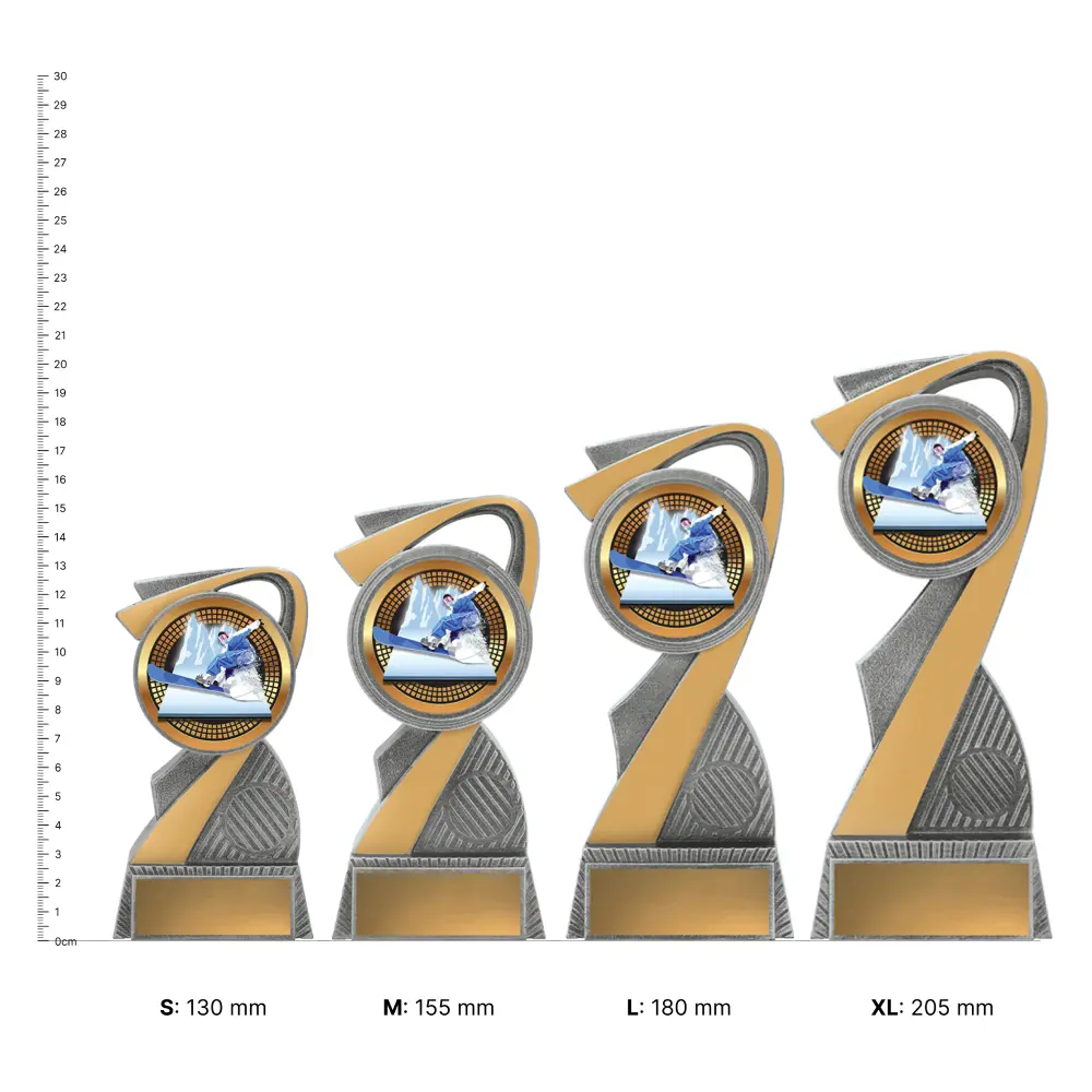 Snowboarding Arclight Showtime trophies next to ruler Snowboarding Arclight Showtime trophies next to ruler