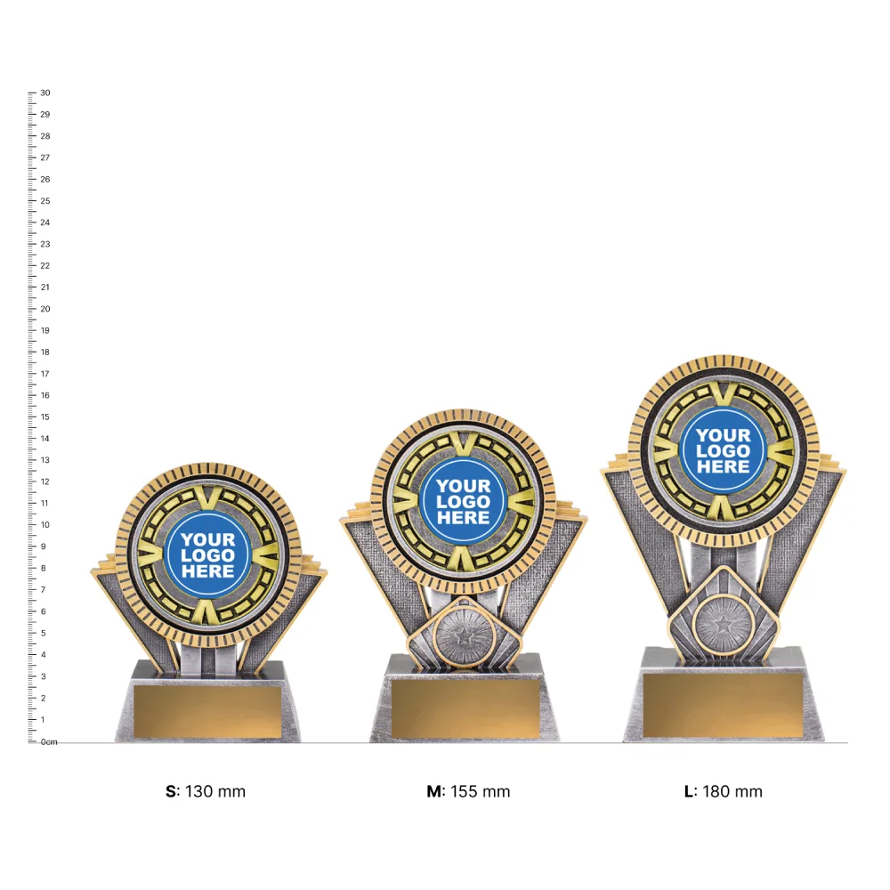 Spartan Varsity trophies next to ruler Spartan Varsity trophies next to ruler