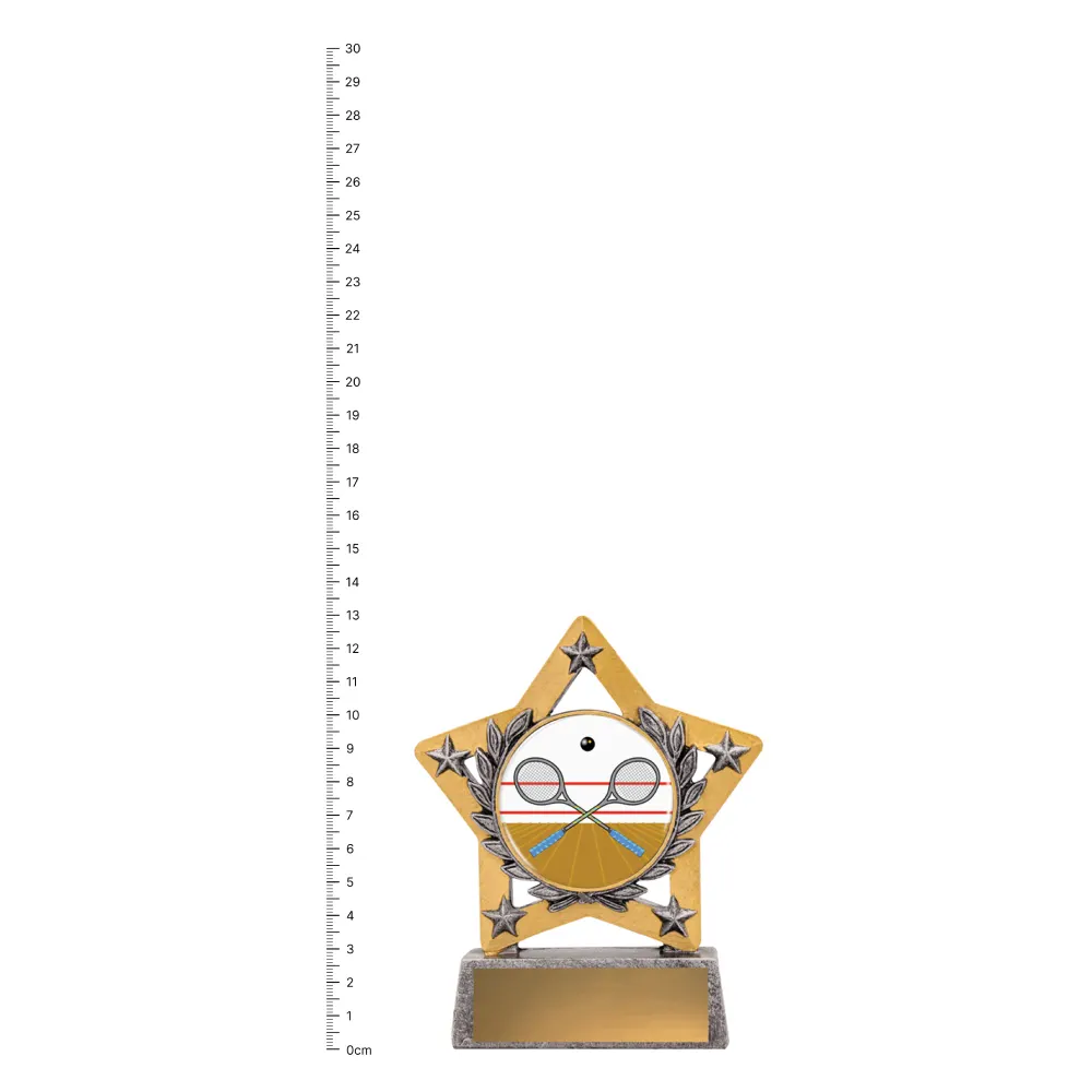Squash Mini Star Colour Squash Mini Star Colour trophy next to ruler
