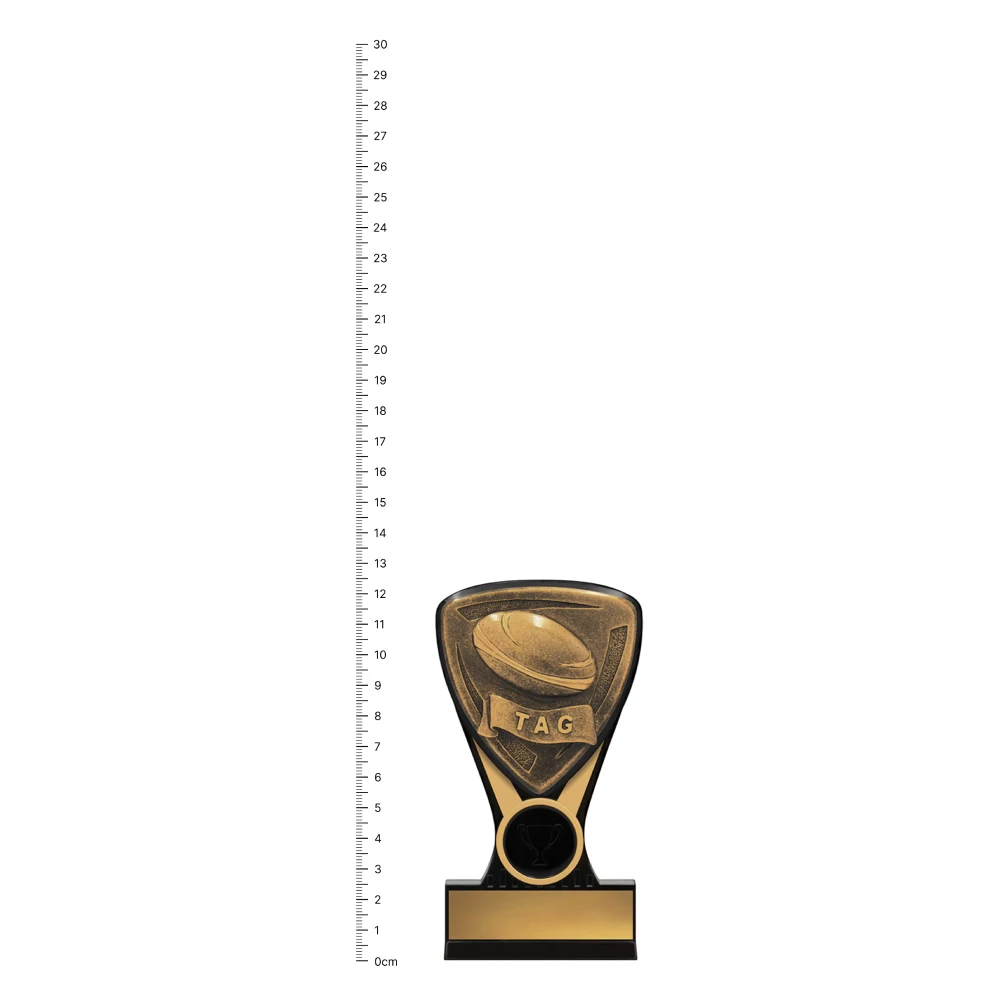 Tag Nova Mini Tag Nova Mini trophy next to ruler