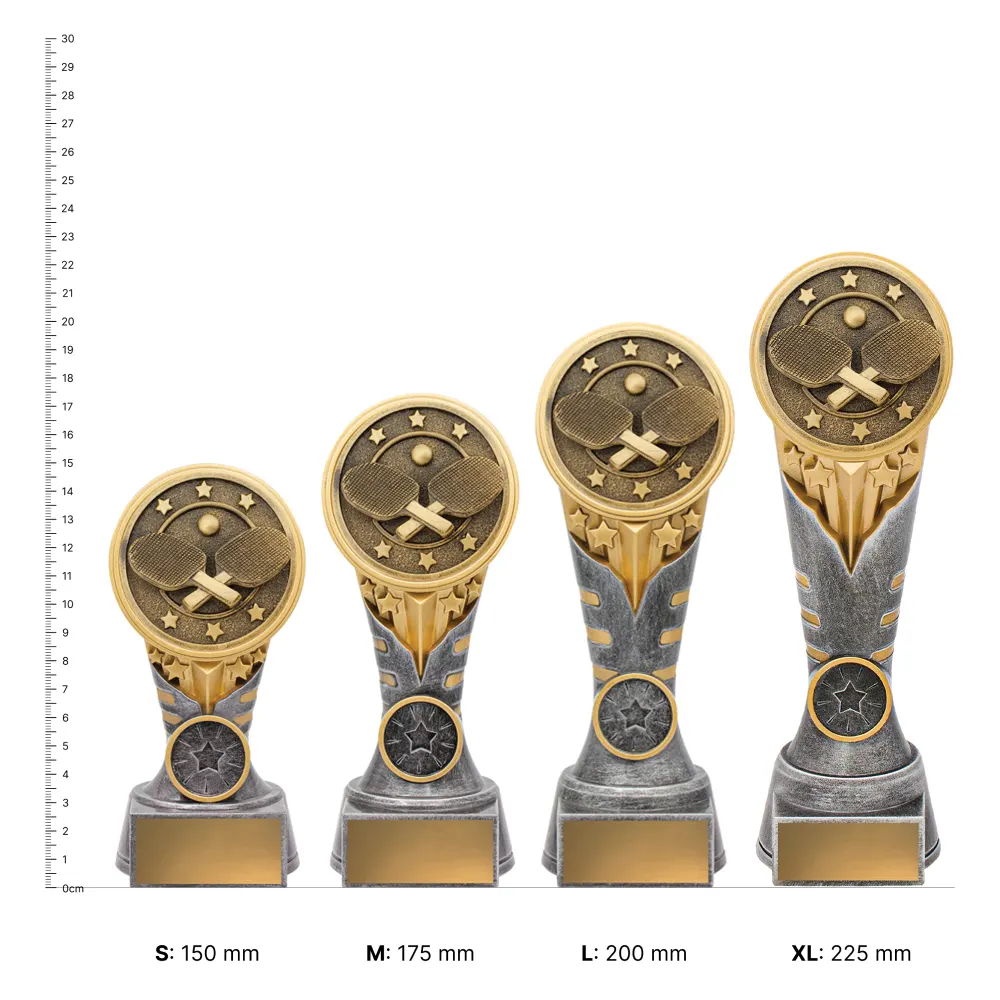 Tennis Table IKON Tennis Table IKON trophies next to ruler