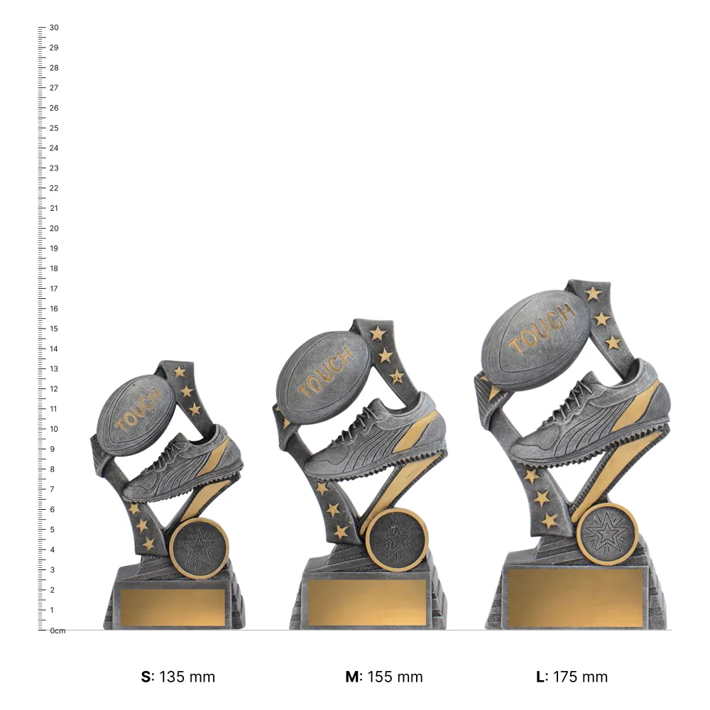 Touch Football Flag Theme Touch Football Flag Theme trophies next to ruler