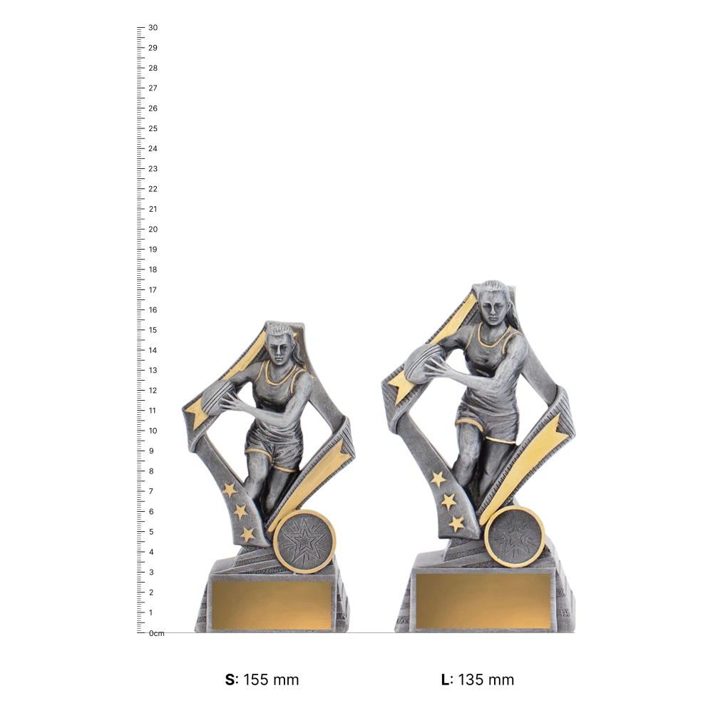 Touch & Tag Flag touch & Tag Flag female trophies next to ruler
