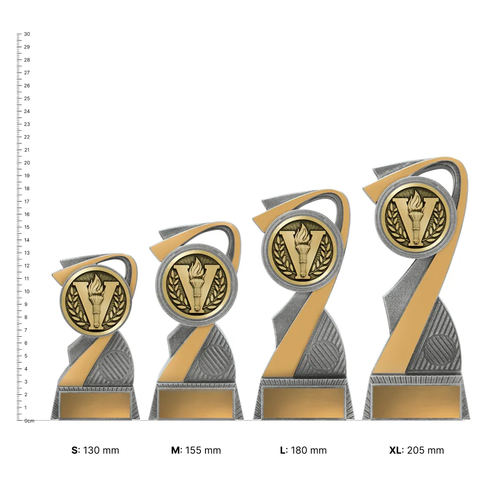 Victory Arclight Showtime trophies next to ruler