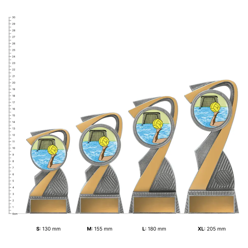 Water Polo Arclight Colour trophies next to ruler