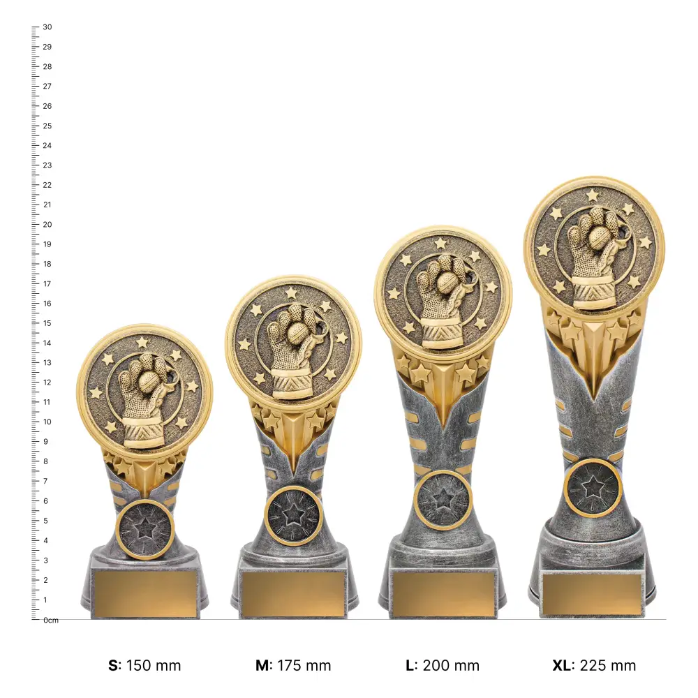 Wicketkeeper IKON Wicketkeeper IKON trophies next to ruler
