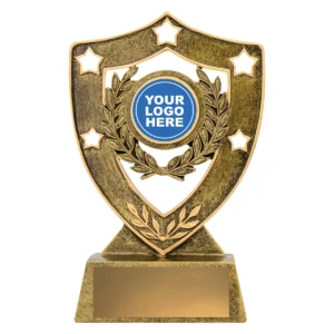 Gold achievement gold shield with resin construction