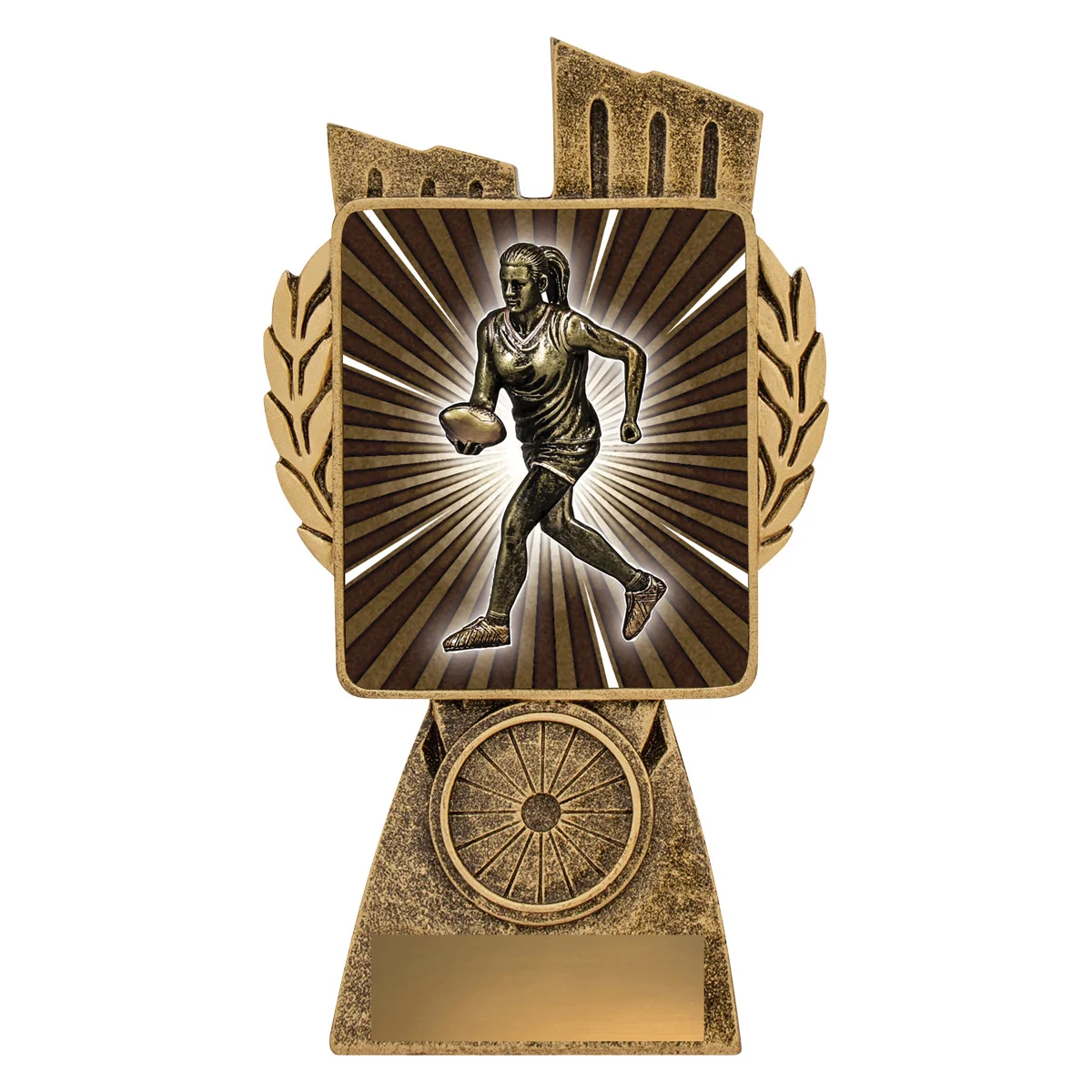 lr087a-gold Gold antique gold lynx - aussie rules female with resin construction