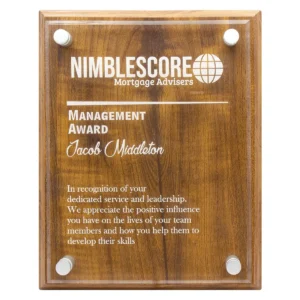 Light walnut artisan floating plaque with acrylic / timber construction