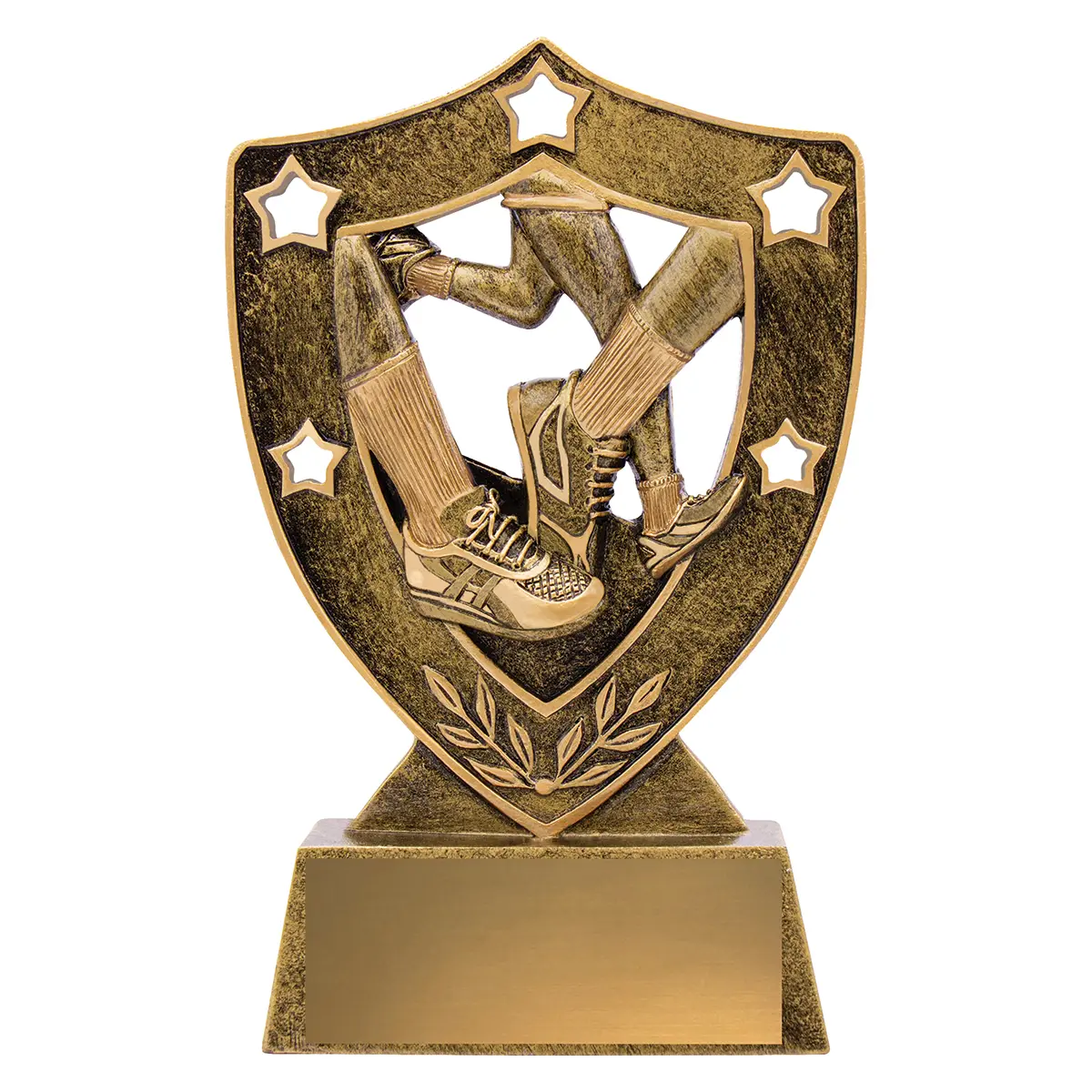 13547-gold Gold athletics gold shield with resin construction