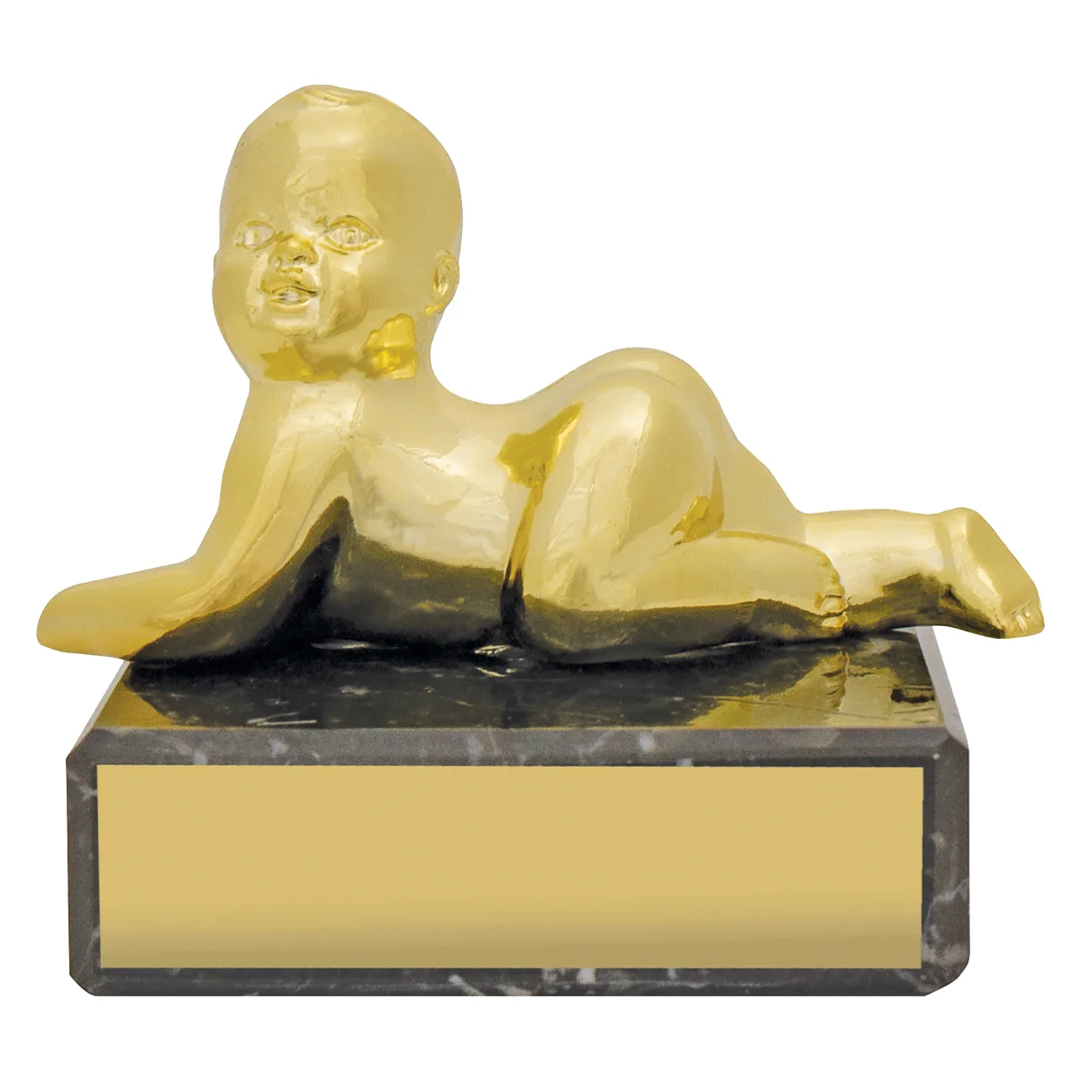 yb8009-gold Gold baby trophy with plastic / marble construction